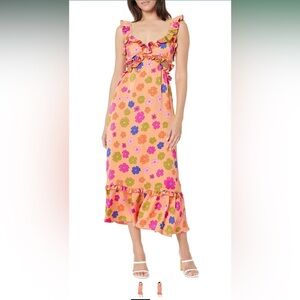 Show Me Your Mumu Lane Midi Dress in Poppin Poppy- Size Medium NWOT